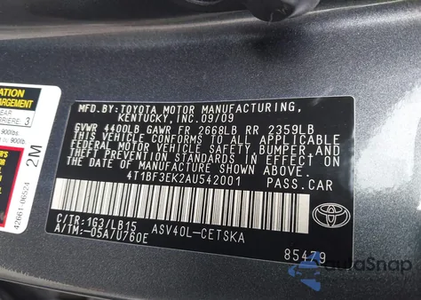 2010 Toyota Camry Se z USA, uszkodzony, nr VIN 4T1BF3EK2AU542001